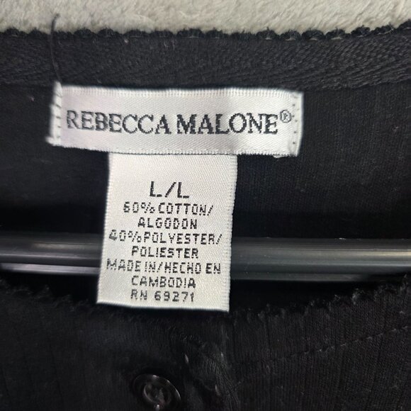 Womens Rebecca Malone Black Henley Shirt Long Sleeve Cotton Polyester Blend L - Picture 2 of 6